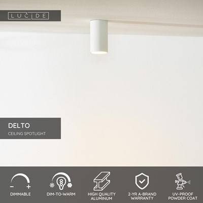 Lucide DELTO - Ceiling spotlight - Ø 5,5 cm - LED Dim to warm - GU10 - 1x5W 2200K/3000K - White